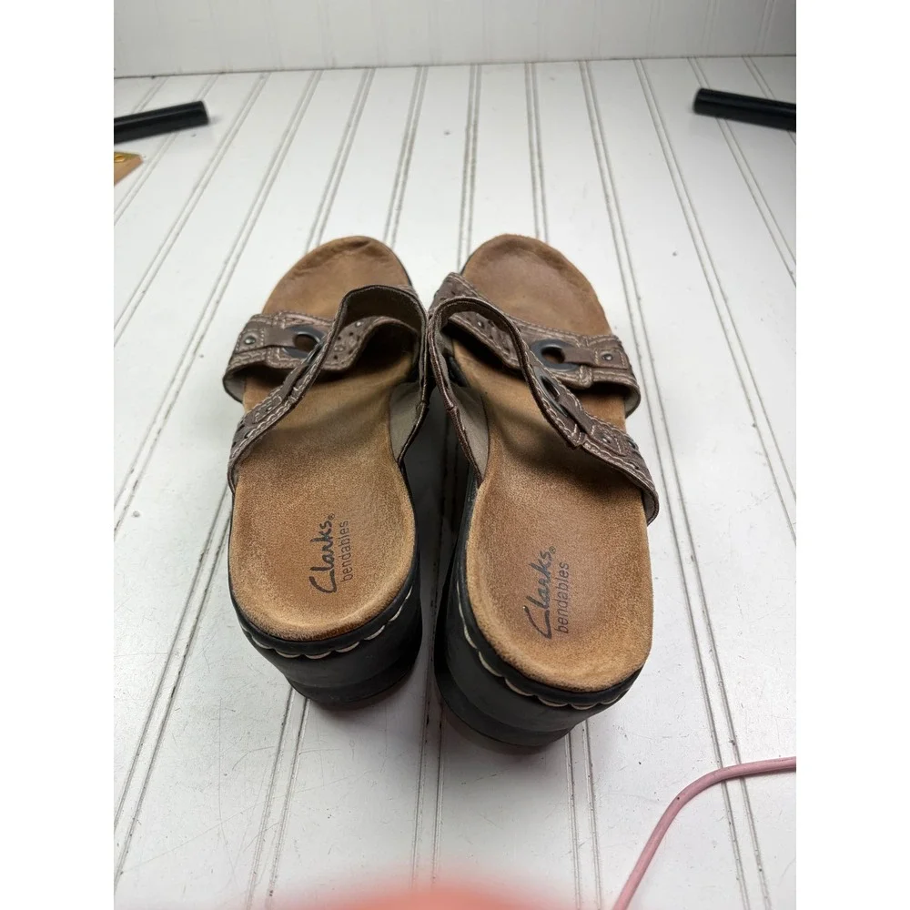 Clarks Lexi Laurel Brown Leather Slide Sandals Comfort Women's Size 8M